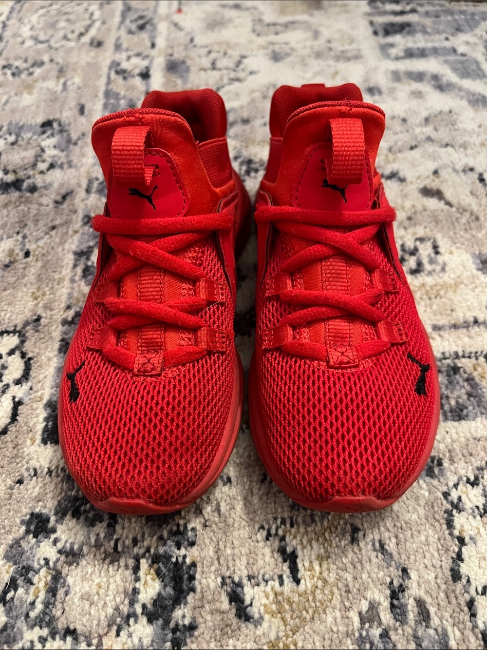 Puma Kids Red Mesh Athletic Sneakers with Black Logos
